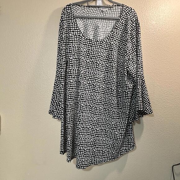 Avenue Black White Polka Dot Shirt, Top Blouse Tunic Bell Sleeve Plus Size 30/32 - Picture 1 of 15